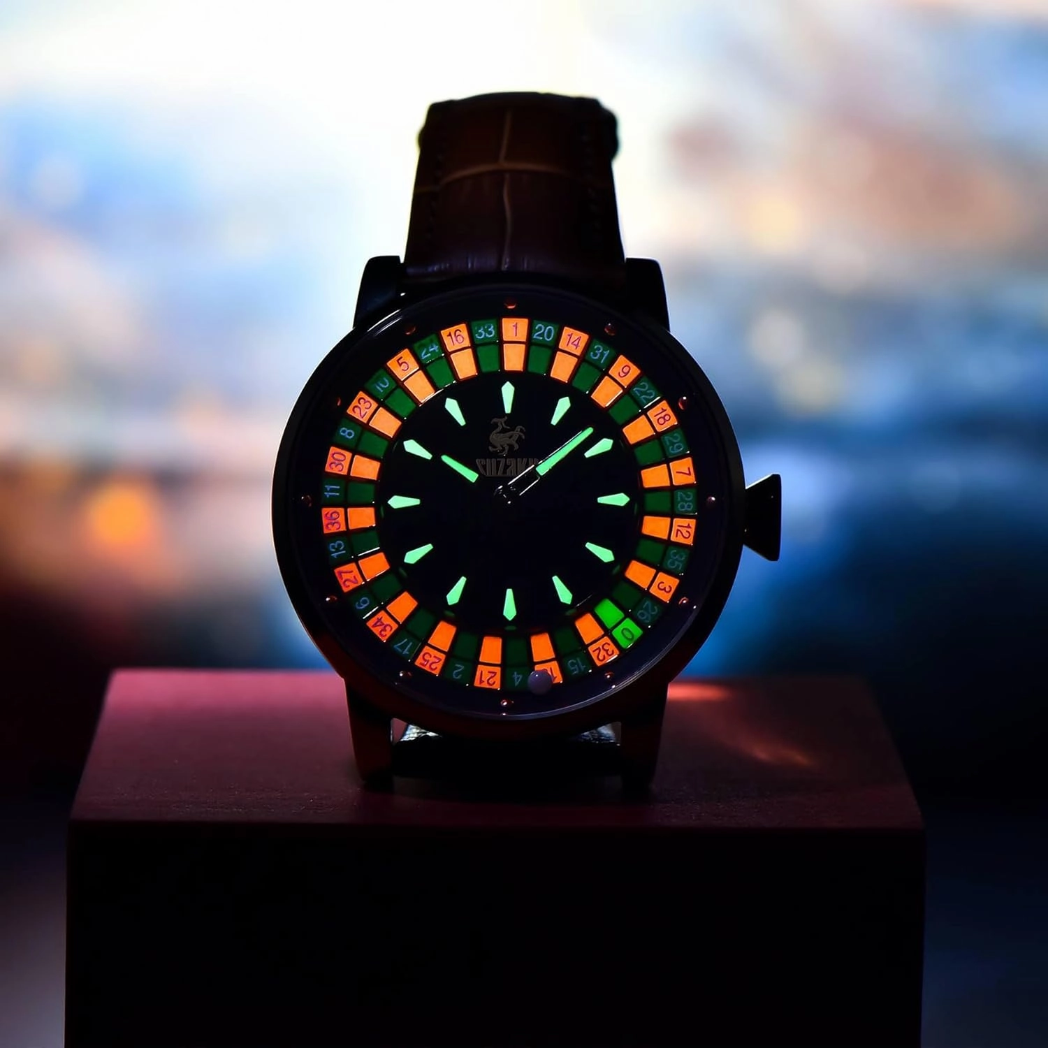 Men's Automatic Watch 46mm Roulette Mechanical Watch Men's Watch Automatic Movement NH35A Waterproof Luminous Leather Luxury Men's Automatic Rotating Roulette Watch