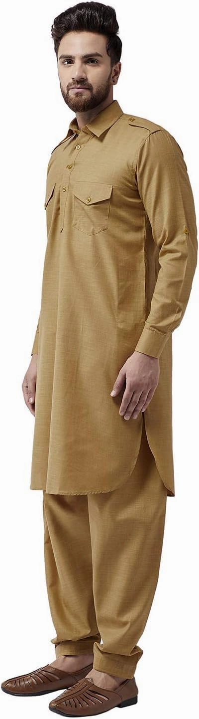 Men's Cotton Pathani Kurta Salwar Set, 80% Cotton, 20% Linen