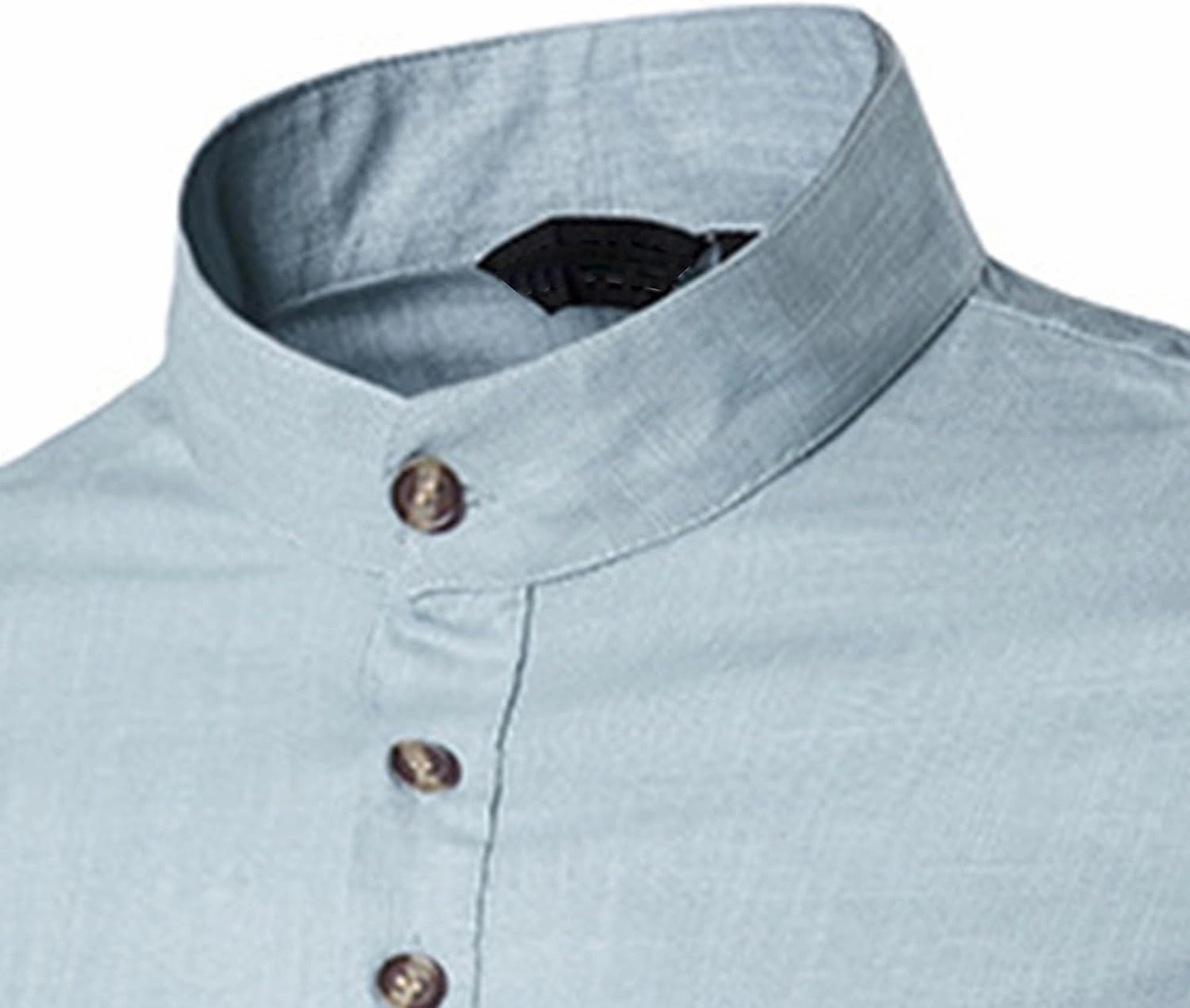 Men's Henley Linen Long Sleeve Shirts Casual Button-Down Shirts Roll-Up Slim Fit Tee Top