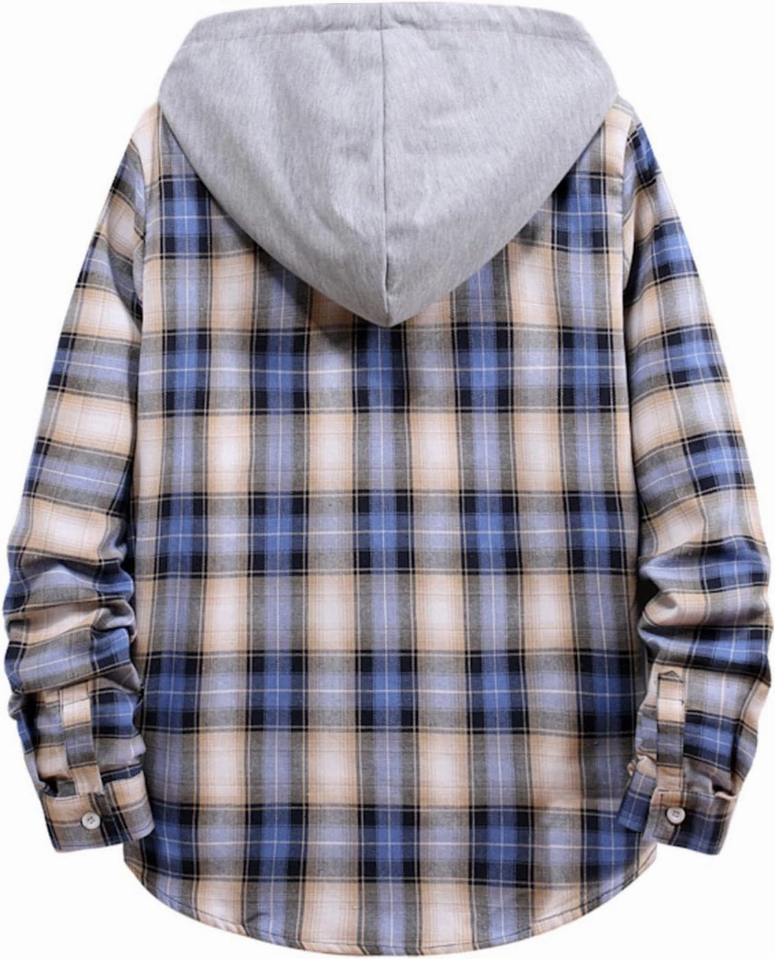Men's Plaid Hooded Shirts Shirt Hooded Collar Long Sleeve Shirt Blouse Coat with Zipper Casual Loose Thicken