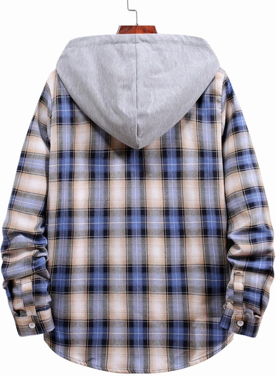 Men's Plaid Hooded Shirts Shirt Hooded Collar Long Sleeve Shirt Blouse Coat with Zipper Casual Loose Thicken