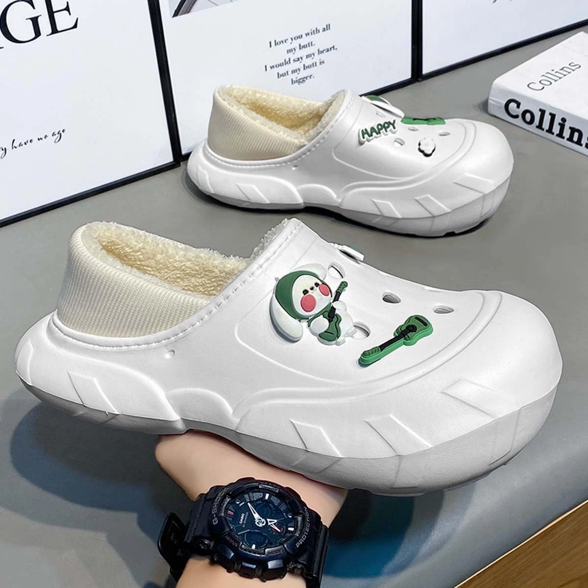 Men Women Winter Waterproof Garden Snow Shoes Plush Warm Home Slippers Fluffy Clogs Shoes Indoor Outdoor