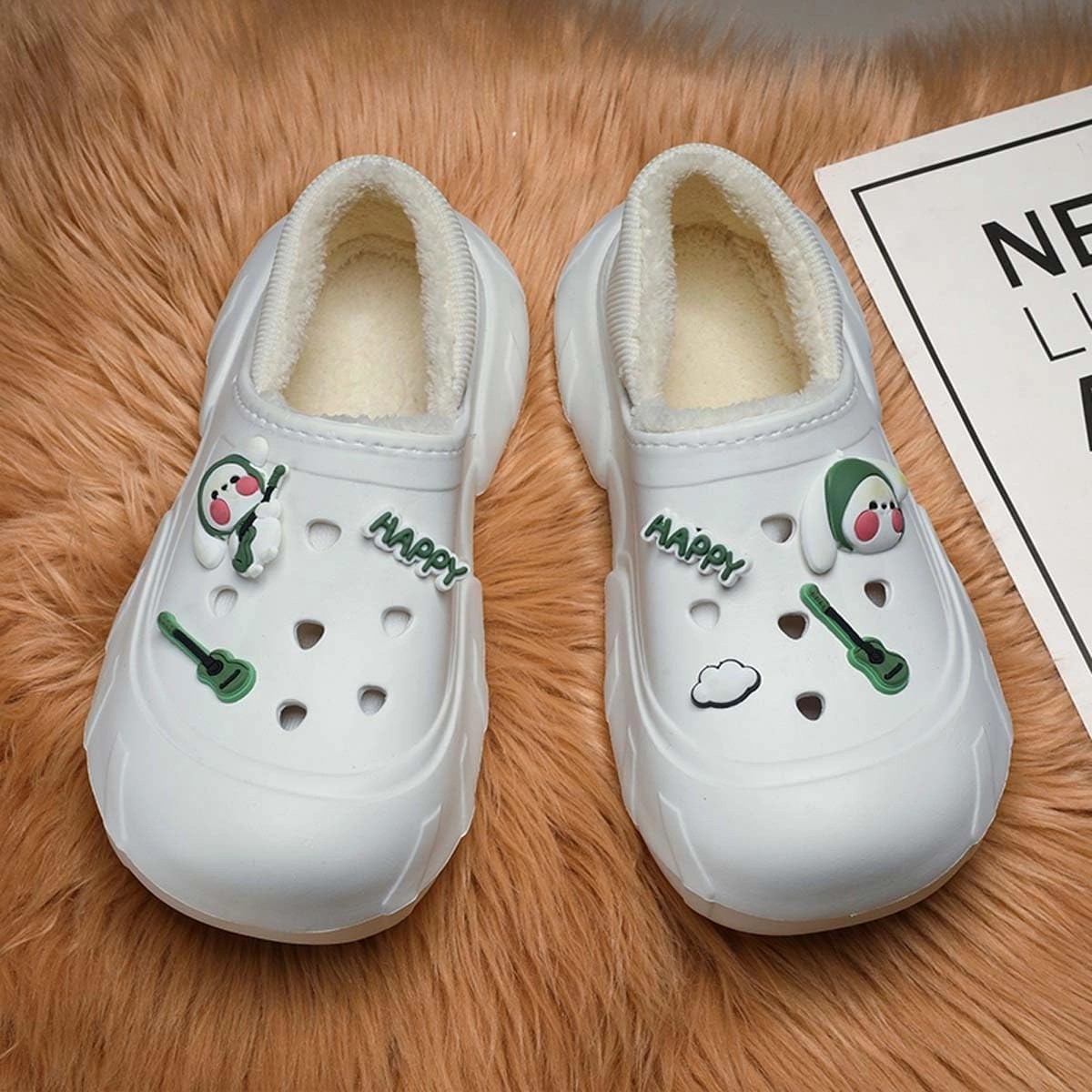 Men Women Winter Waterproof Garden Snow Shoes Plush Warm Home Slippers Fluffy Clogs Shoes Indoor Outdoor