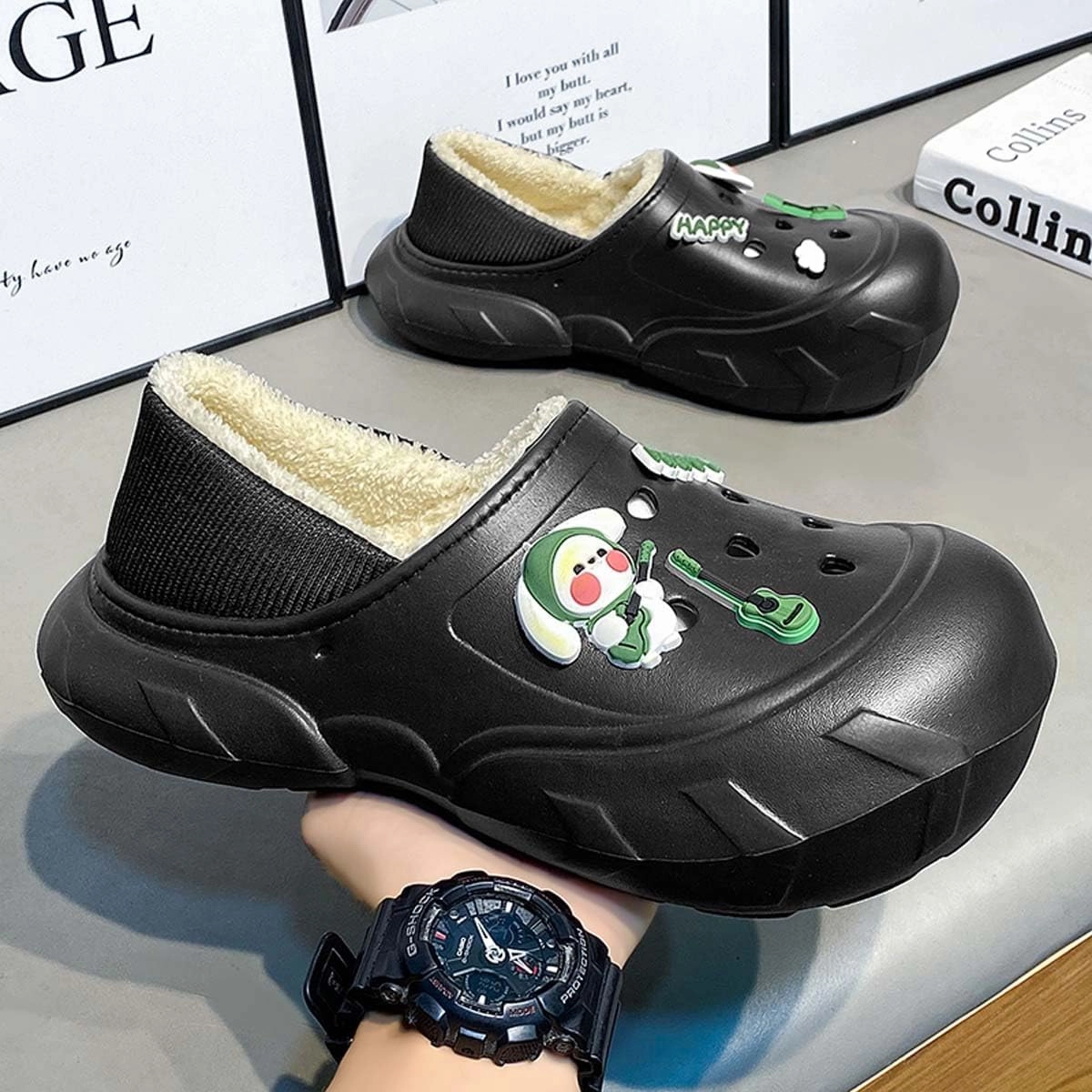 Men Women Winter Waterproof Garden Snow Shoes Plush Warm Home Slippers Fluffy Clogs Shoes Indoor Outdoor