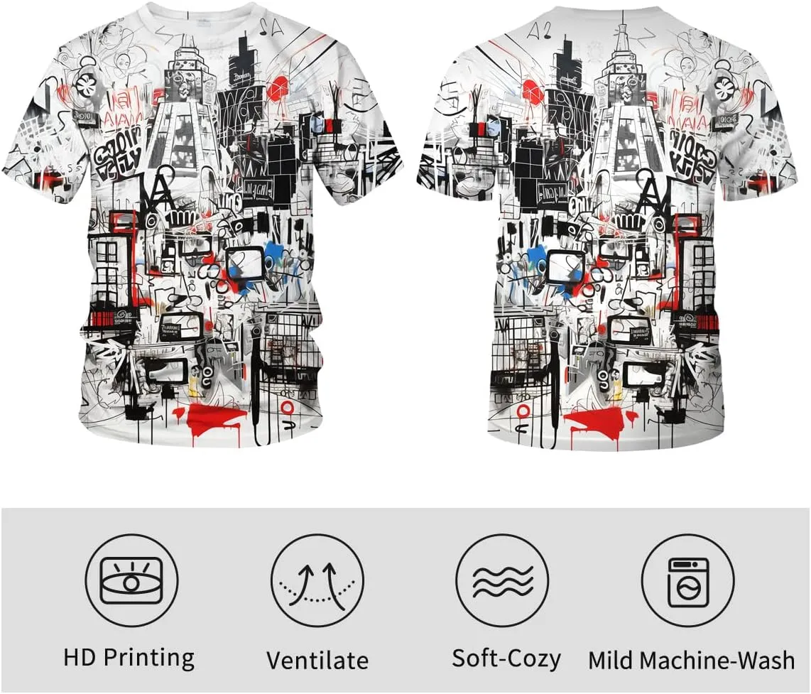 Men's Artist Street Letter Graffiti Markers T-Shirt Shirts 3D Printing Graffiti Graphic Shirt Tee Top