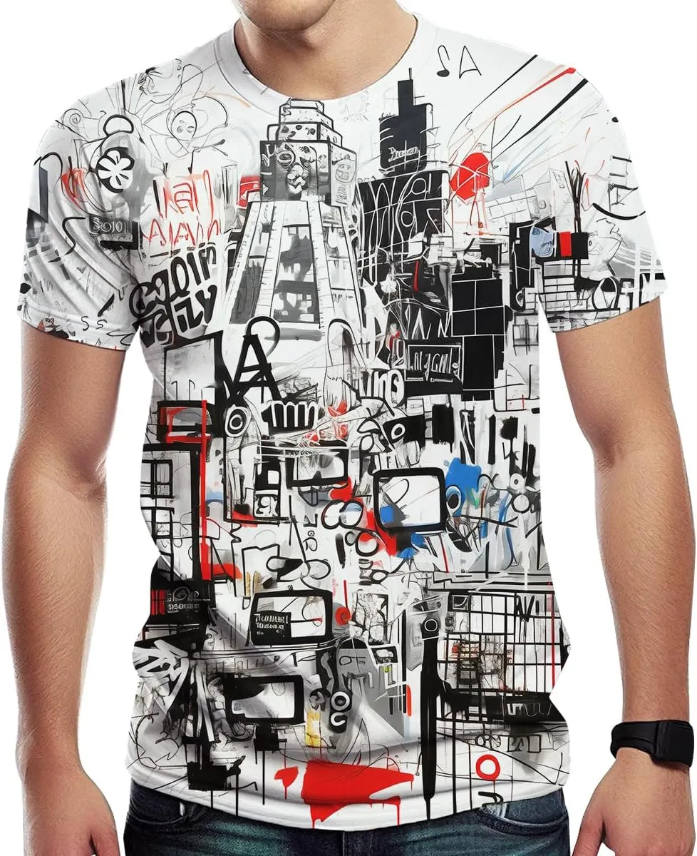 Men's Artist Street Letter Graffiti Markers T-Shirt Shirts 3D Printing Graffiti Graphic Shirt Tee Top