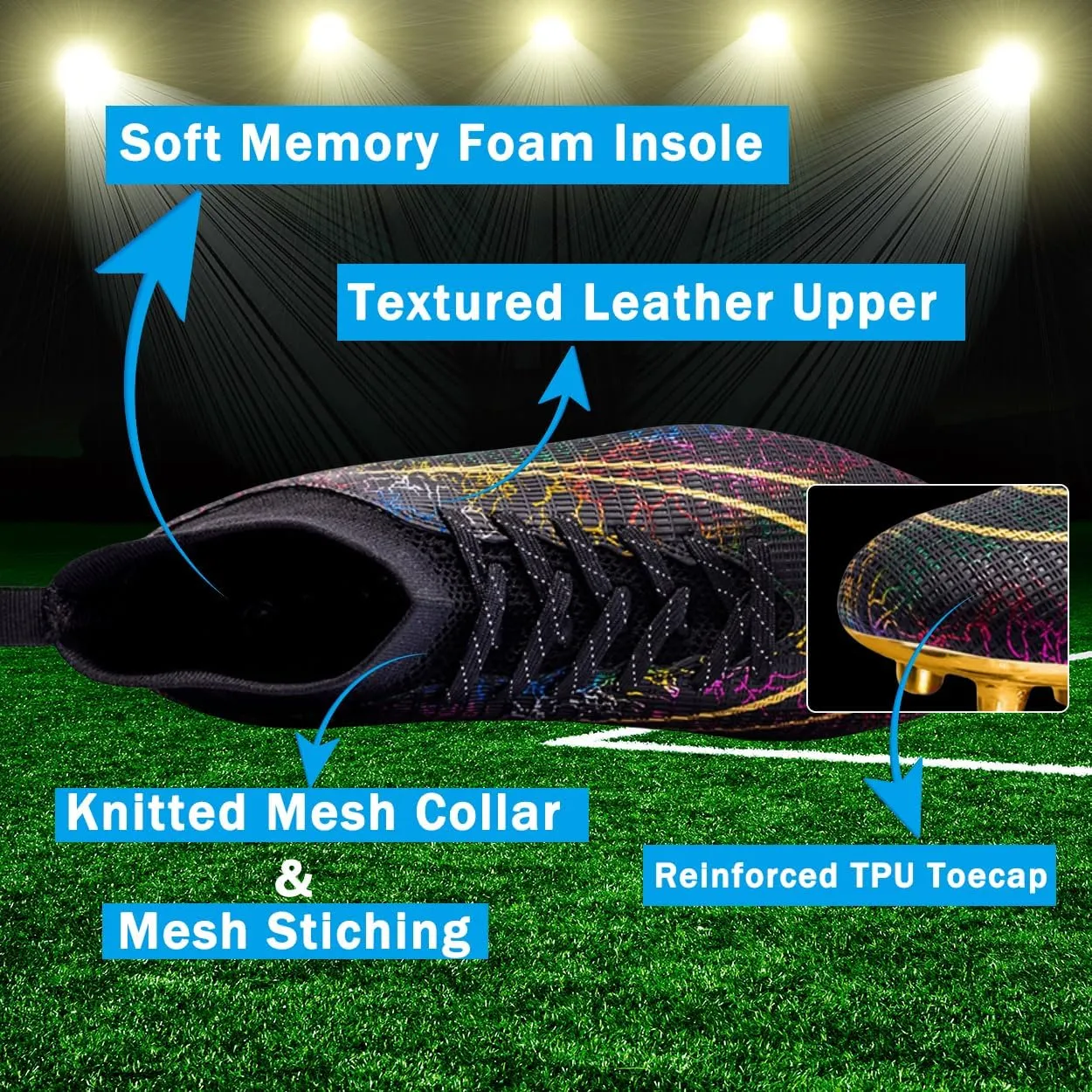 Mens Football Cleats Soccer Shoes: Turf Grip Design for Daily Training Game Day for Mens Womens