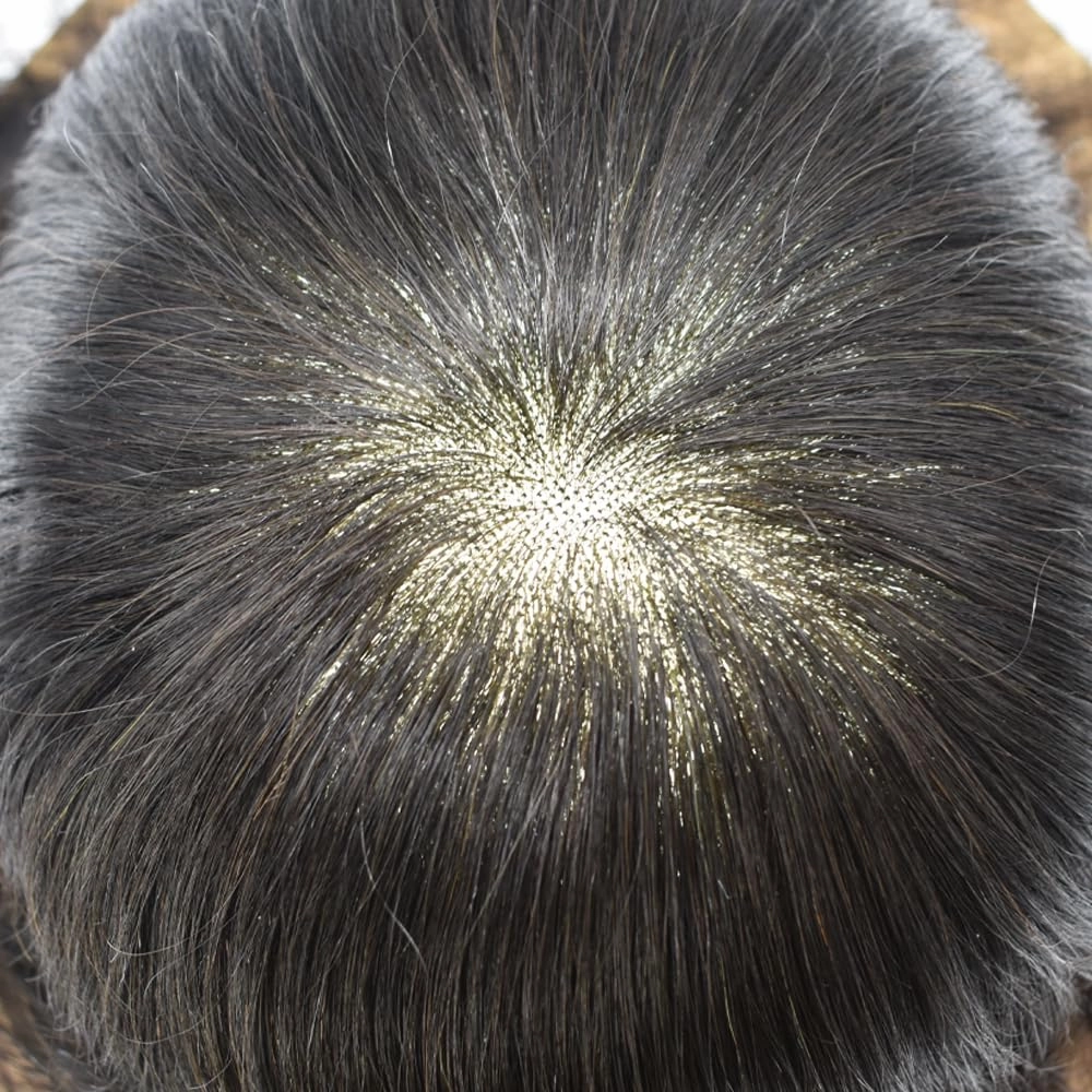 Mens Toupee Hair Piece Real Human Hair Replacement System Toupee For Men Hair Prosthesis Units Natural Hairline Mens Hairpieces(8x10''-120% density, 1B# OFF BLACK)