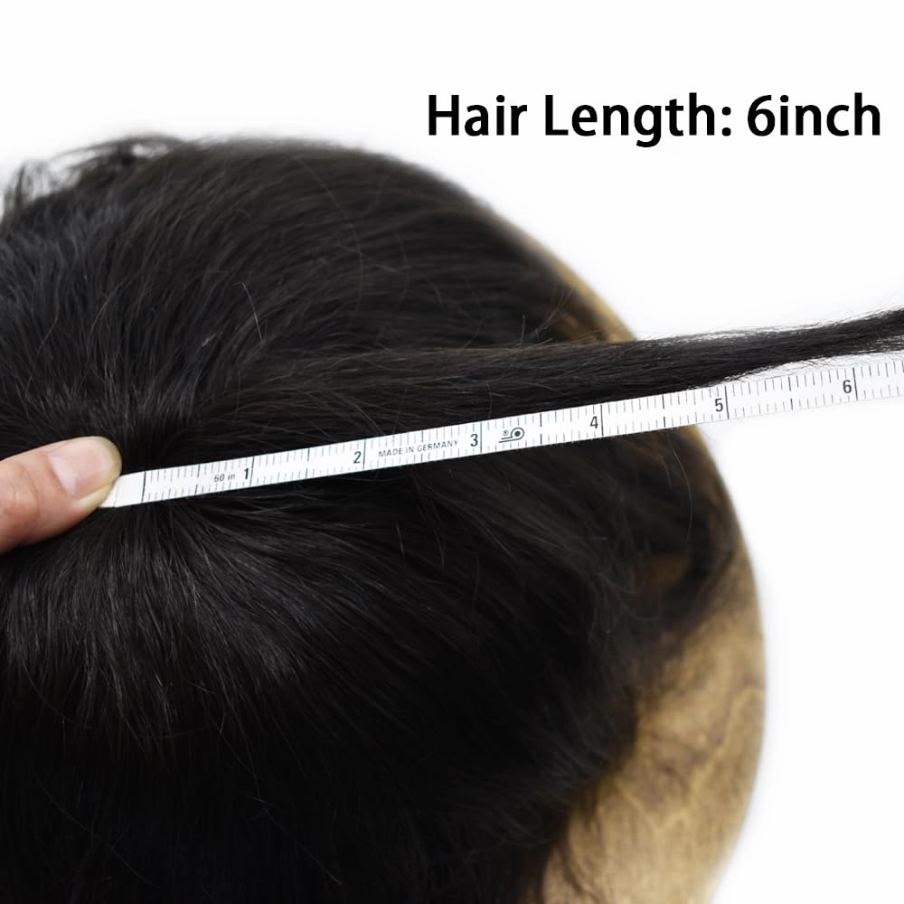 Mens Toupee Hair Piece Real Human Hair Replacement System Toupee For Men Hair Prosthesis Units Natural Hairline Mens Hairpieces(8x10''-120% density, 1B# OFF BLACK)