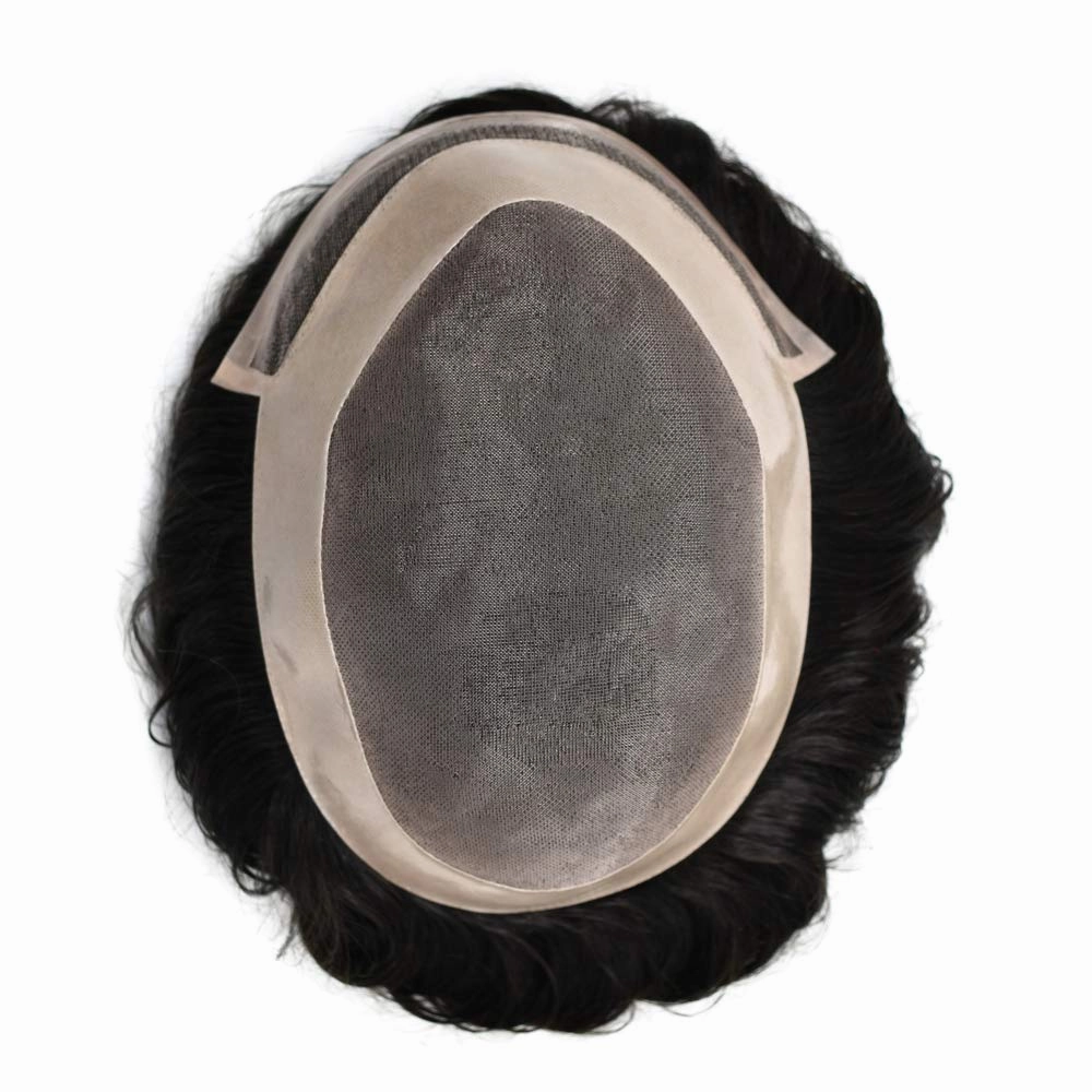 Mens Toupee Hair Piece Real Human Hair Replacement System Toupee For Men Hair Prosthesis Units Natural Hairline Mens Hairpieces(8x10''-120% density, 1B# OFF BLACK)