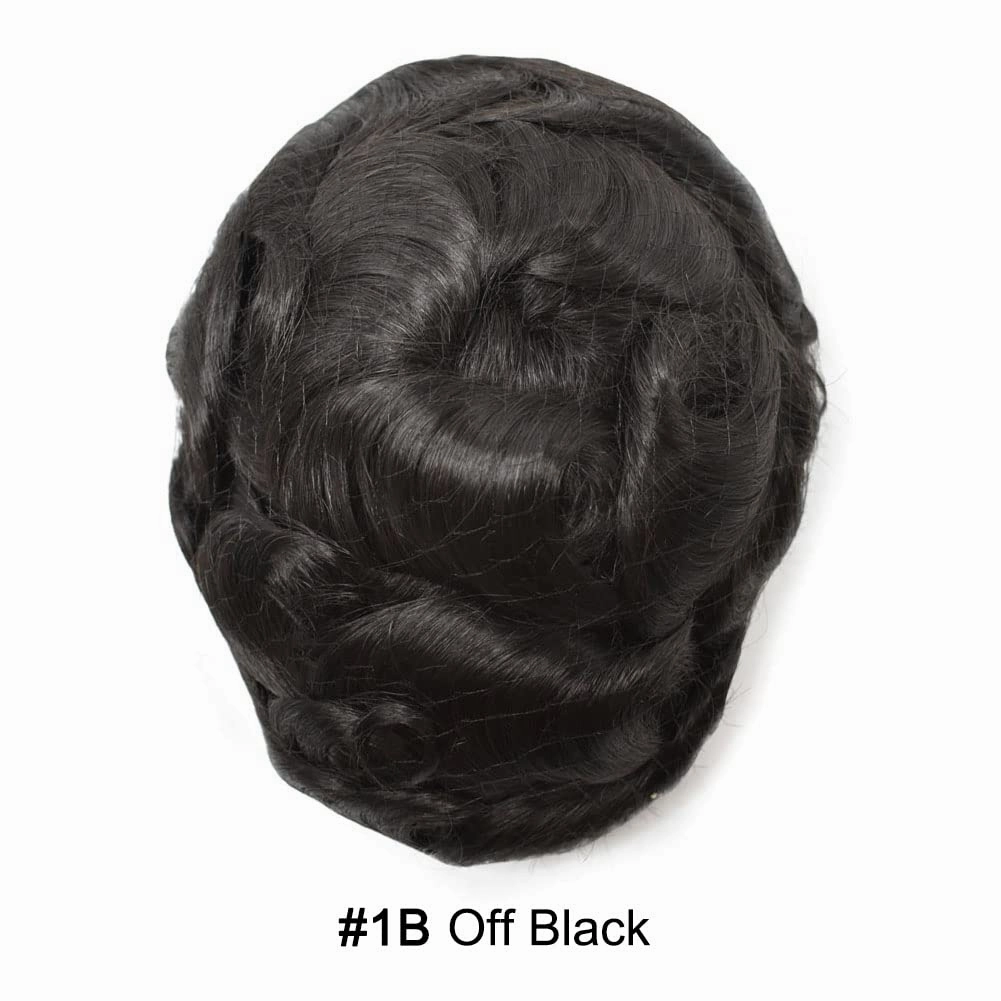 Mens Toupee Hair Piece Real Human Hair Replacement System Toupee For Men Hair Prosthesis Units Natural Hairline Mens Hairpieces(8x10''-120% density, 1B# OFF BLACK)