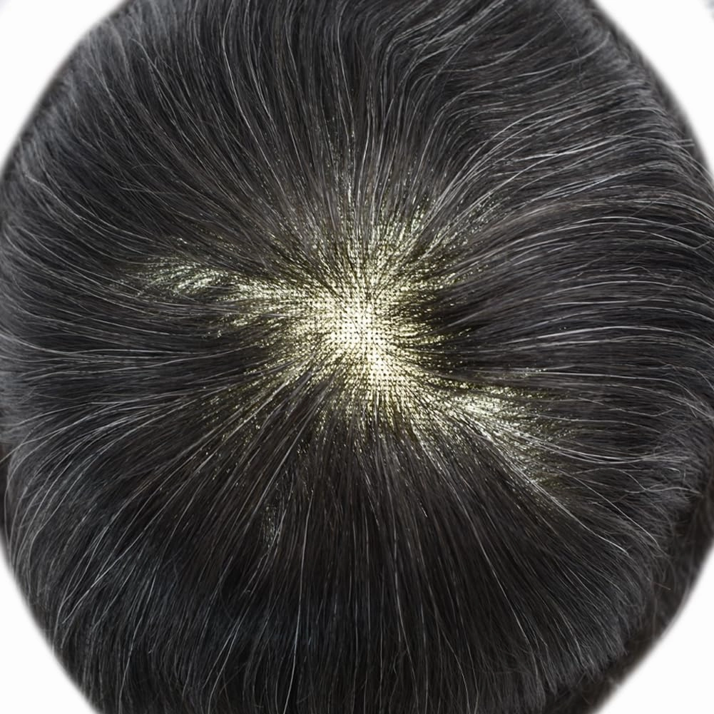 Mens Toupee Hair System For Men Hairpiece Fine Monofilament Toupee For Mens Hair System French Lace Front 8x10 110% light to Medium density#1B20 1B# OFF BLACK 20% GREY