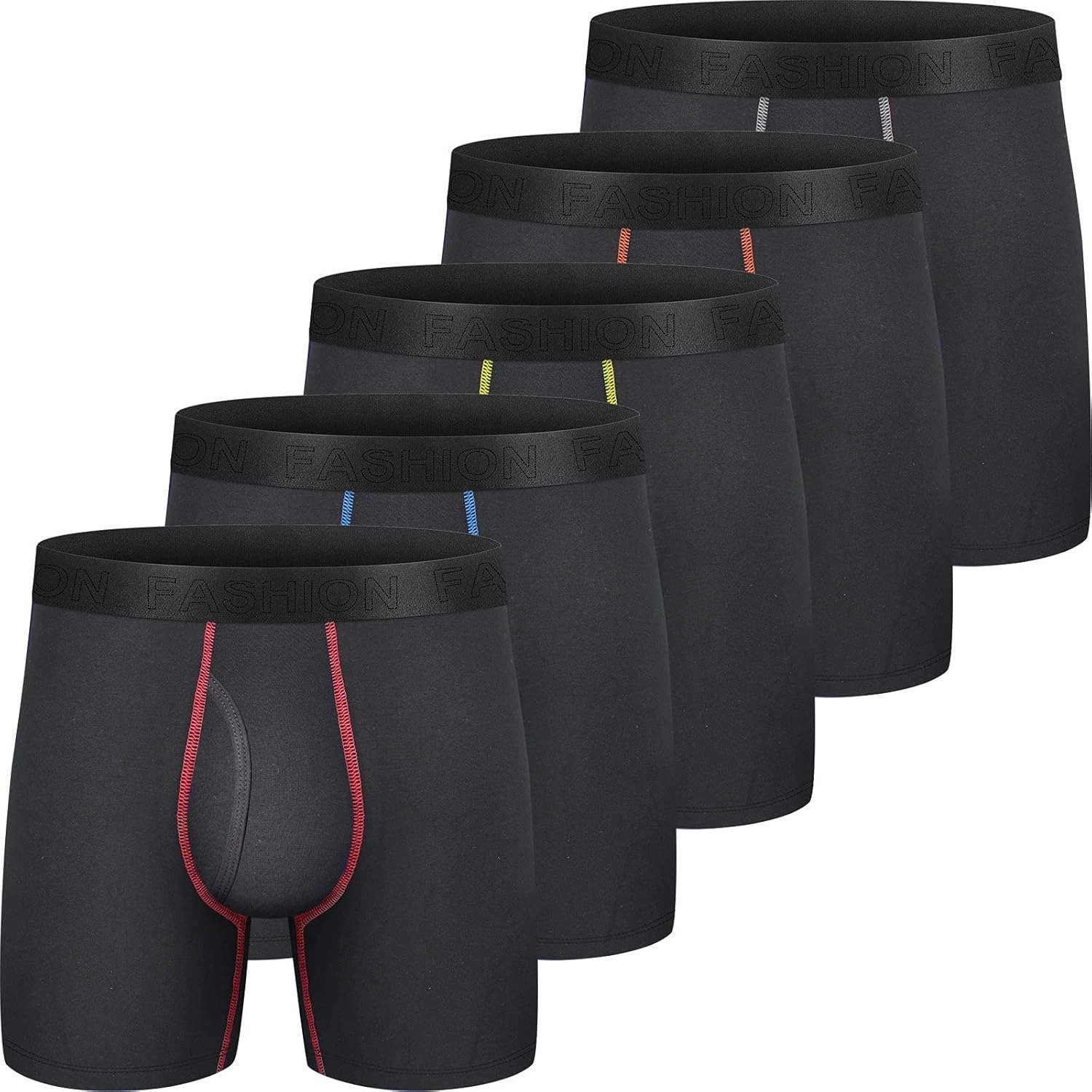 Mens Underwear Cotton Boxer Briefs Comfy Breathable 6" Underwear Tagless Wide Waistband Boxer Briefs Multipack
