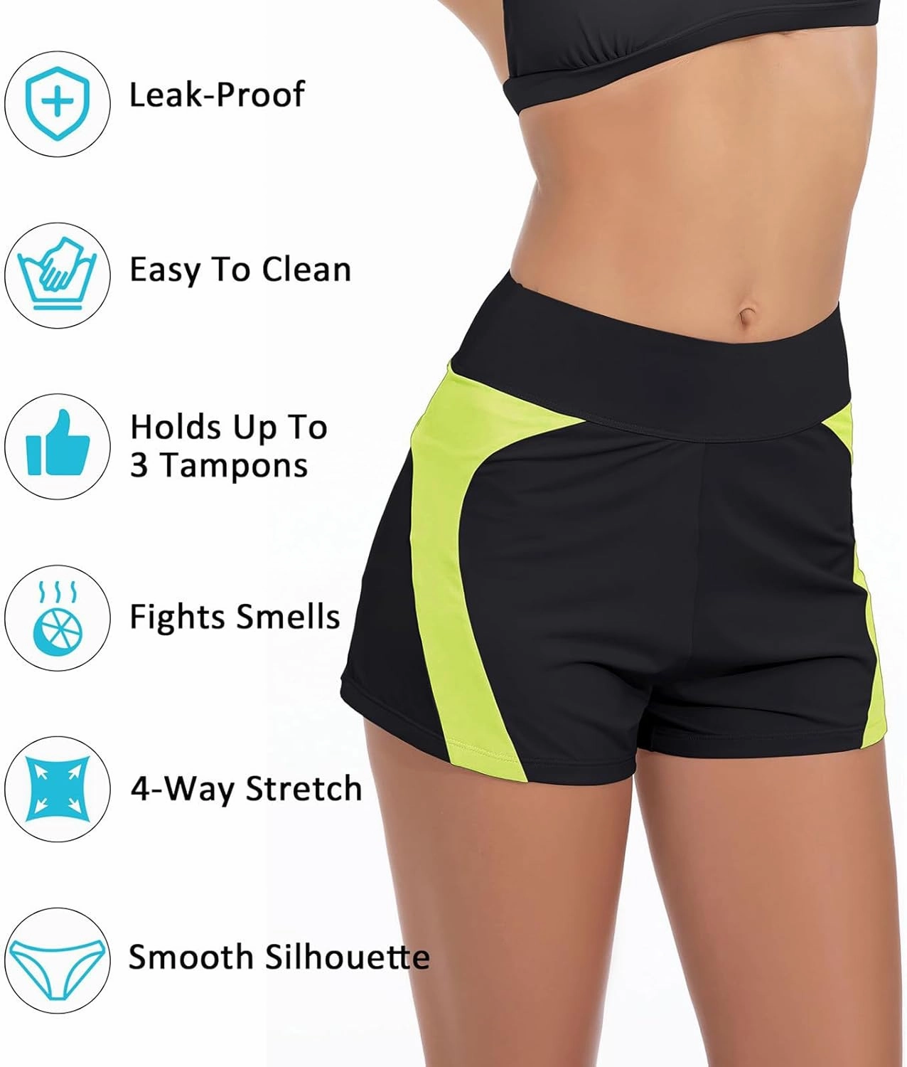 Menstrual Leakproof Swim Shorts for Women High Waisted Bathing Suit Bottoms Breathable Full Coverage Bikini Bottom