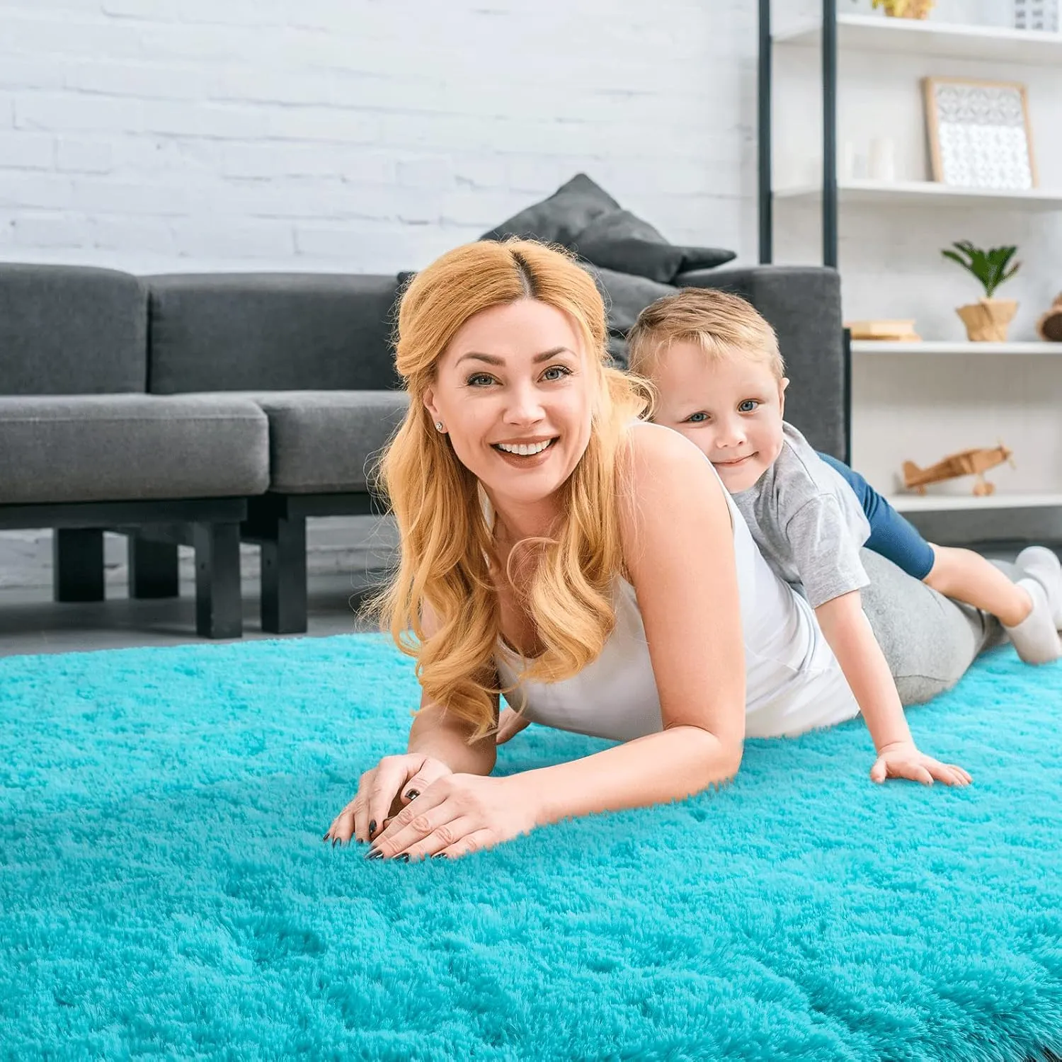 Merelax Soft Fluffy Blue Shaggy Area Rug for Bedroom Boys Kids Room, Comfy Plush Nursery Teal Blue Carpet for Baby Boy Shower Gift Grandchildren Birthday Holiday Home Decor Accent Floor Rugs, 3x5 Feet
