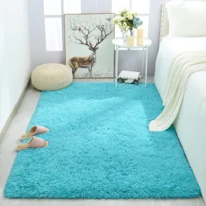 Merelax Soft Fluffy Blue Shaggy Area Rug for Bedroom Boys Kids Room, Comfy Plush Nursery Teal Blue Carpet for Baby Boy Shower Gift Grandchildren Birthday Holiday Home Decor Accent Floor Rugs, 3x5 Feet