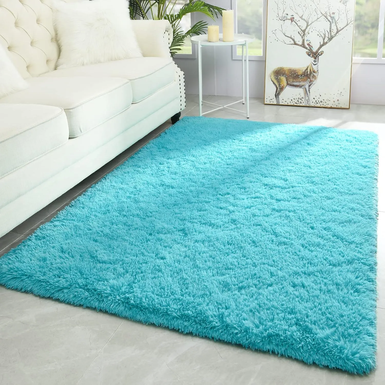 Merelax Soft Fluffy Blue Shaggy Area Rug for Bedroom Boys Kids Room, Comfy Plush Nursery Teal Blue Carpet for Baby Boy Shower Gift Grandchildren Birthday Holiday Home Decor Accent Floor Rugs, 3x5 Feet