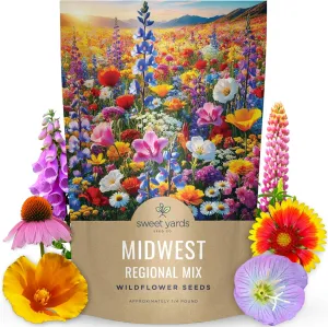 Midwest Regional Mix - Bulk 1/4 Pound Pouch - 60,000 Flower Seeds for Planting - Wildflower Mix