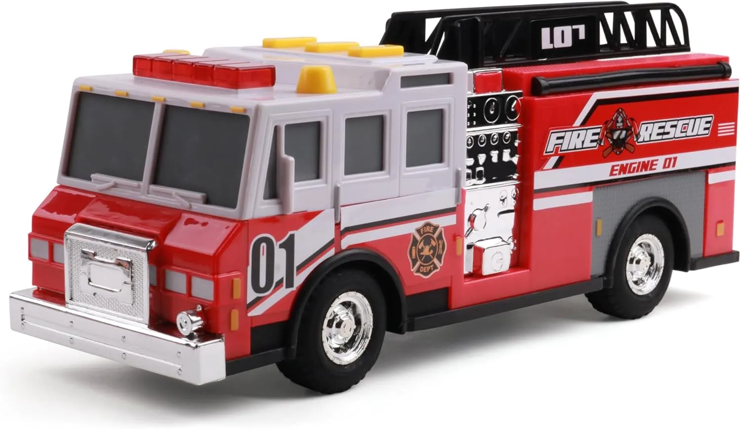 Mighty Fleet Rescue Force 12" Fire Truck Ladder Toy with Realistic Lights & Sounds, Free Wheeling Play & Working Ladder! Ages 3 