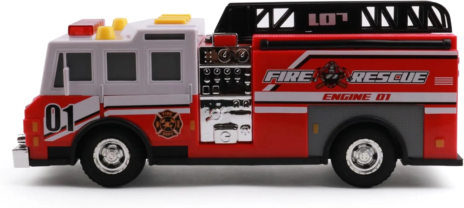 Mighty Fleet Rescue Force 12" Fire Truck Ladder Toy with Realistic Lights & Sounds, Free Wheeling Play & Working Ladder! Ages 3 