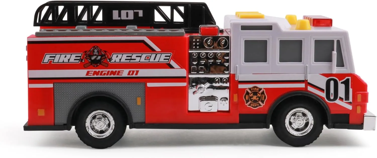 Mighty Fleet Rescue Force 12" Fire Truck Ladder Toy with Realistic Lights & Sounds, Free Wheeling Play & Working Ladder! Ages 3 