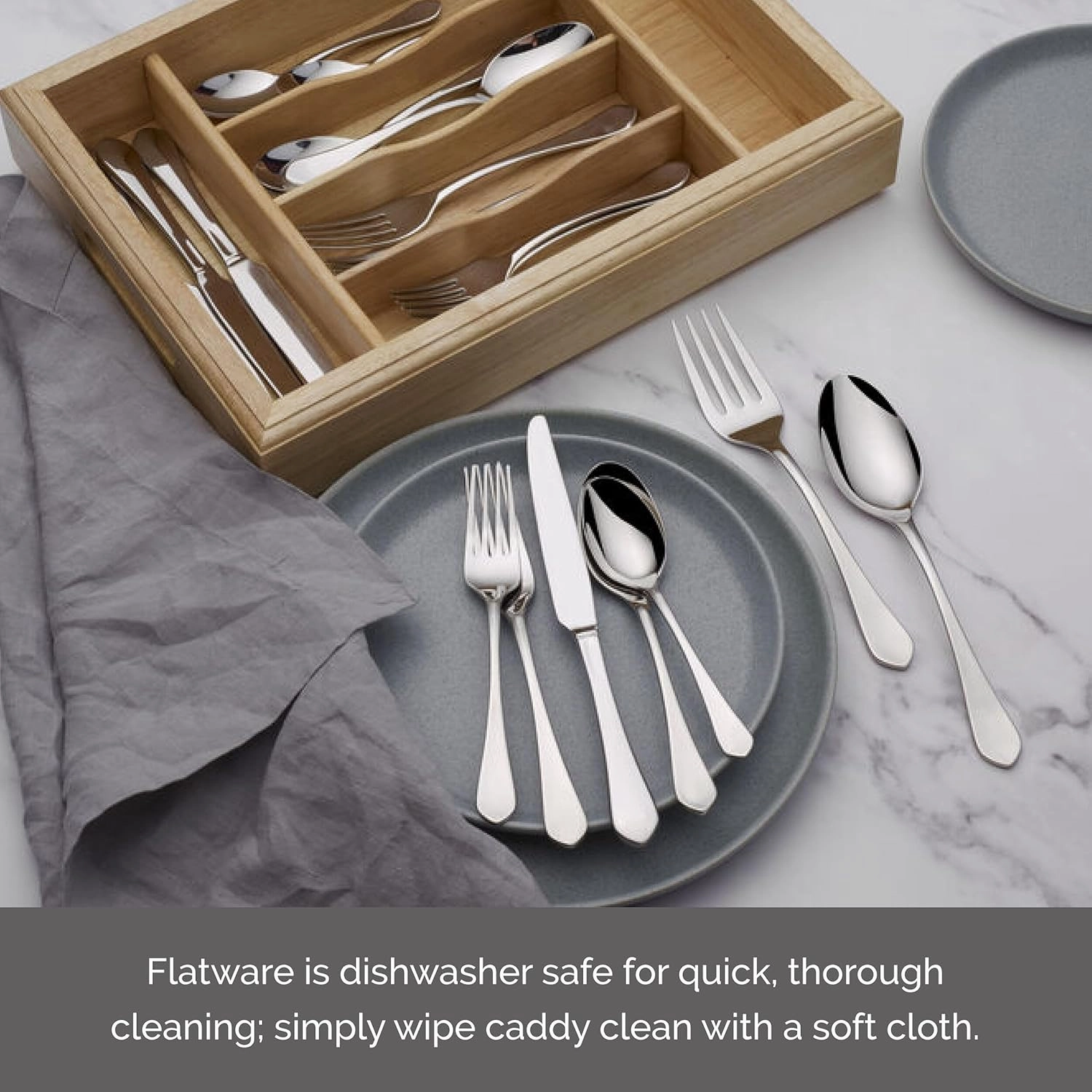 Mikasa Colson Flatware Service for 8, 18/10 Stainless Steel, Silverware Set with Serving Utensils and Caddy, 42 Piece