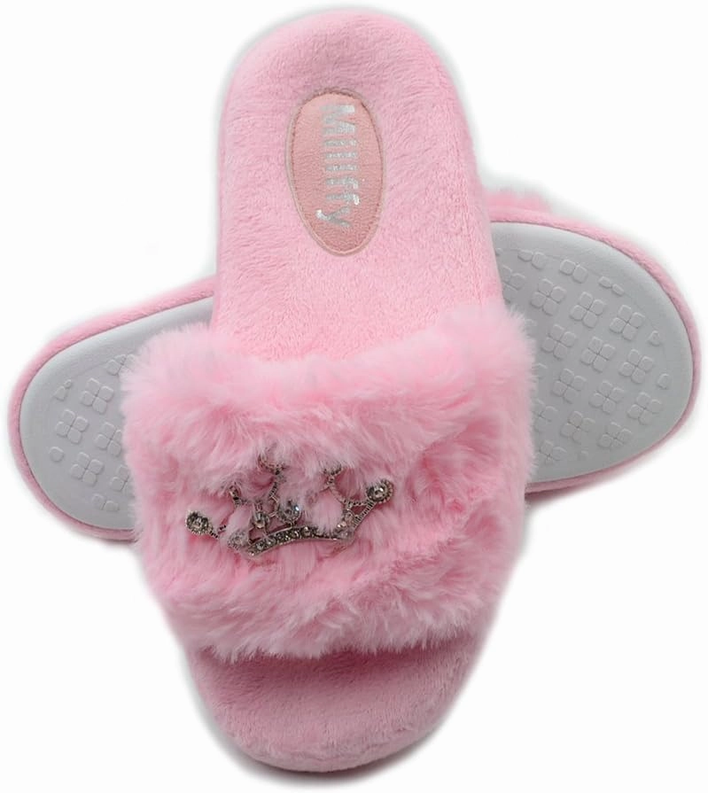 Millffy Plush Fluffy Slippers Princess Crown Bling Bling Diamond crown jewelry Ladies Shoes Pink Girl Home Slippers