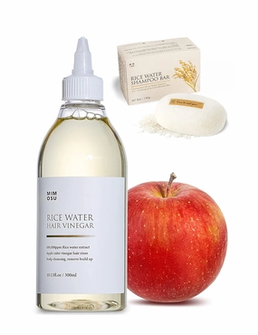 mimosu Rice Shampoo and Conditioner Set - Apple Cider Vinegar Hair Rinse with Rice Water shampoo bar, Itchy scalp cleanser for build up, Glycolic Acid, Dandruff & Frizz Treatment