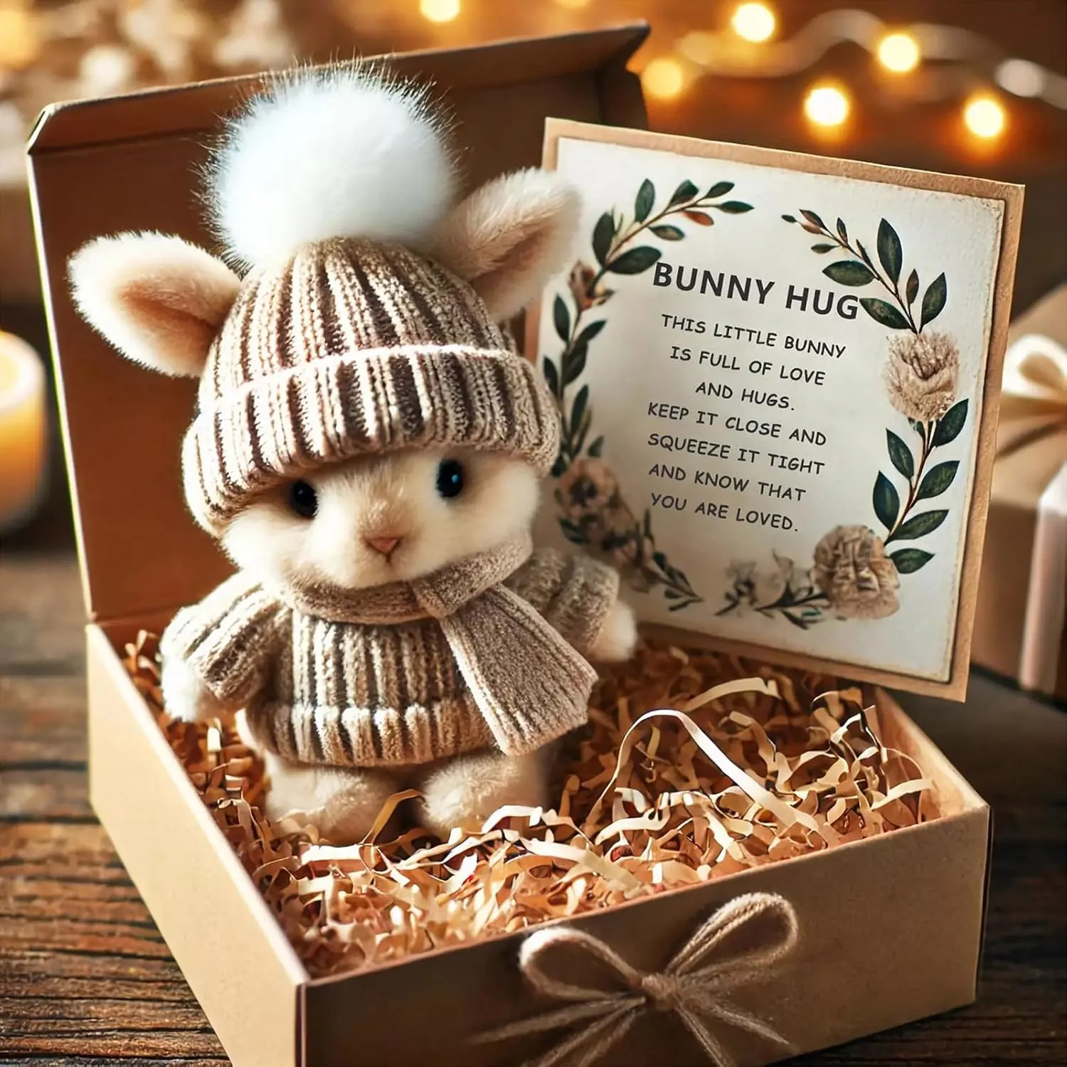 Mini Bunny Hug Cute Easter Gift Easter Bunnies Stuffed Animals Sets Pocket Emotional Support Soft Rabbit with Knitted Hat and Card Handmade Bunny Decorations Boxed for Loved Ones Friends (Style-D)