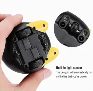 Mini Inductive Robot Toys Track Penguin with LED Lights Interactive Pet Follow The Black Line to Walk Educational Toys Kid's Gifts (Black)