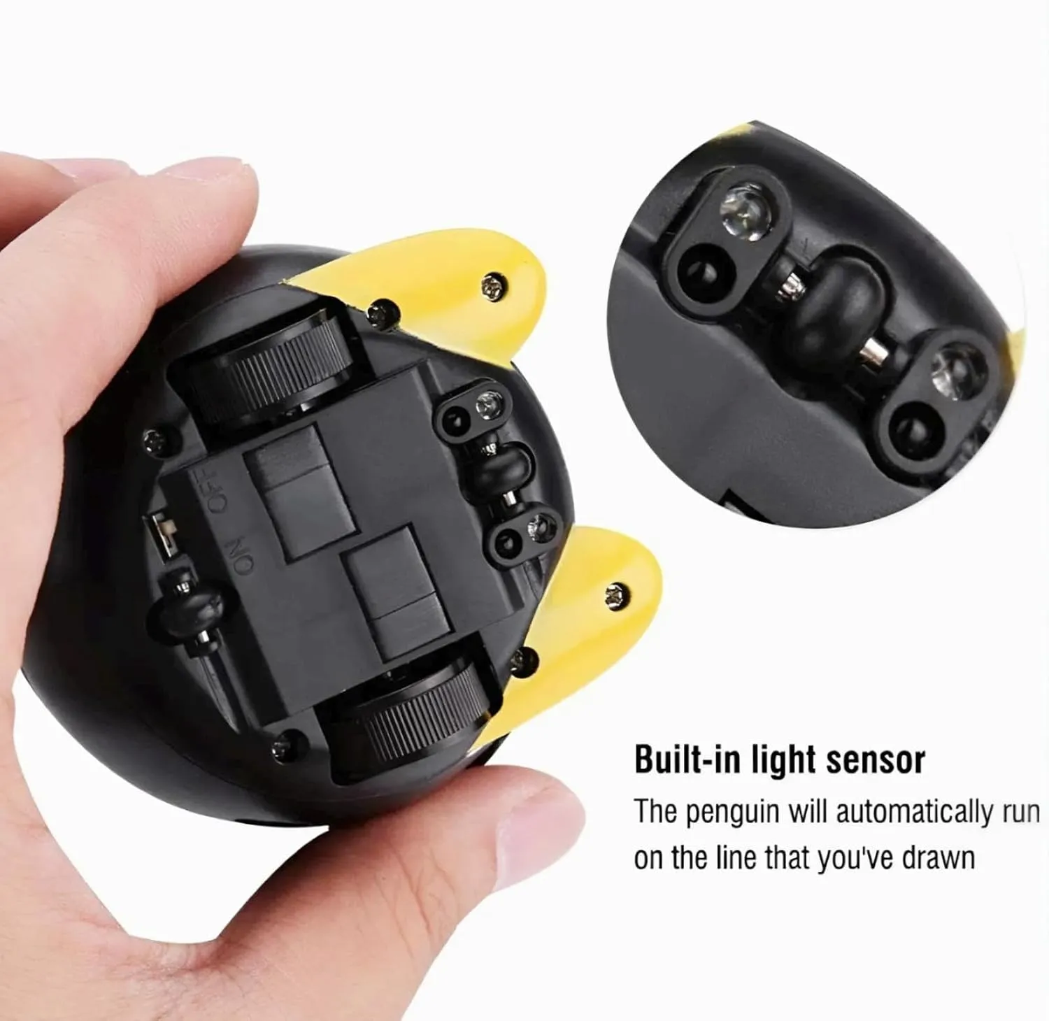 Mini Inductive Robot Toys Track Penguin with LED Lights Interactive Pet Follow The Black Line to Walk Educational Toys Kid's Gifts (Black)