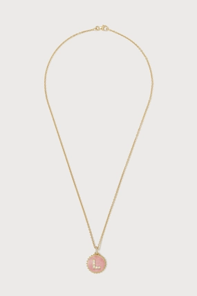 Mini Canvas Diamond Initial Necklace <br> Pink Opal