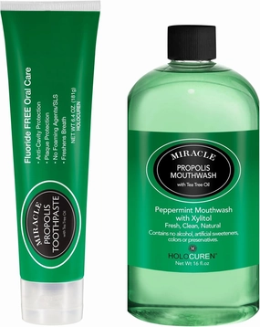 Miracle Propolis Mouthwash, 16 oz and Propolis Toothpaste, 6.4 oz Combo Set, 2 Pack No Fluoride
