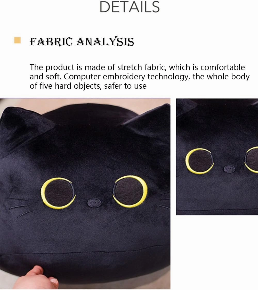 Mochi Cat Plush: 12” Soft Cute Cat, Plush Stuffed Animal Kawaii Cushion for Home Decor, Birthdays, Valentine's Day, Accessories (Black)