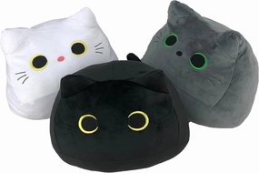 Mochi Cat Plush: 12” Soft Cute Cat, Plush Stuffed Animal Kawaii Cushion for Home Decor, Birthdays, Valentine's Day, Accessories (Black)