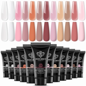 modelones Poly Gel 12 Colors Nude Pink Natural All Seasons Colors Poly Nail Extension Builder Nail Gel Design Professional Salon at Home Holiday Gift for Women