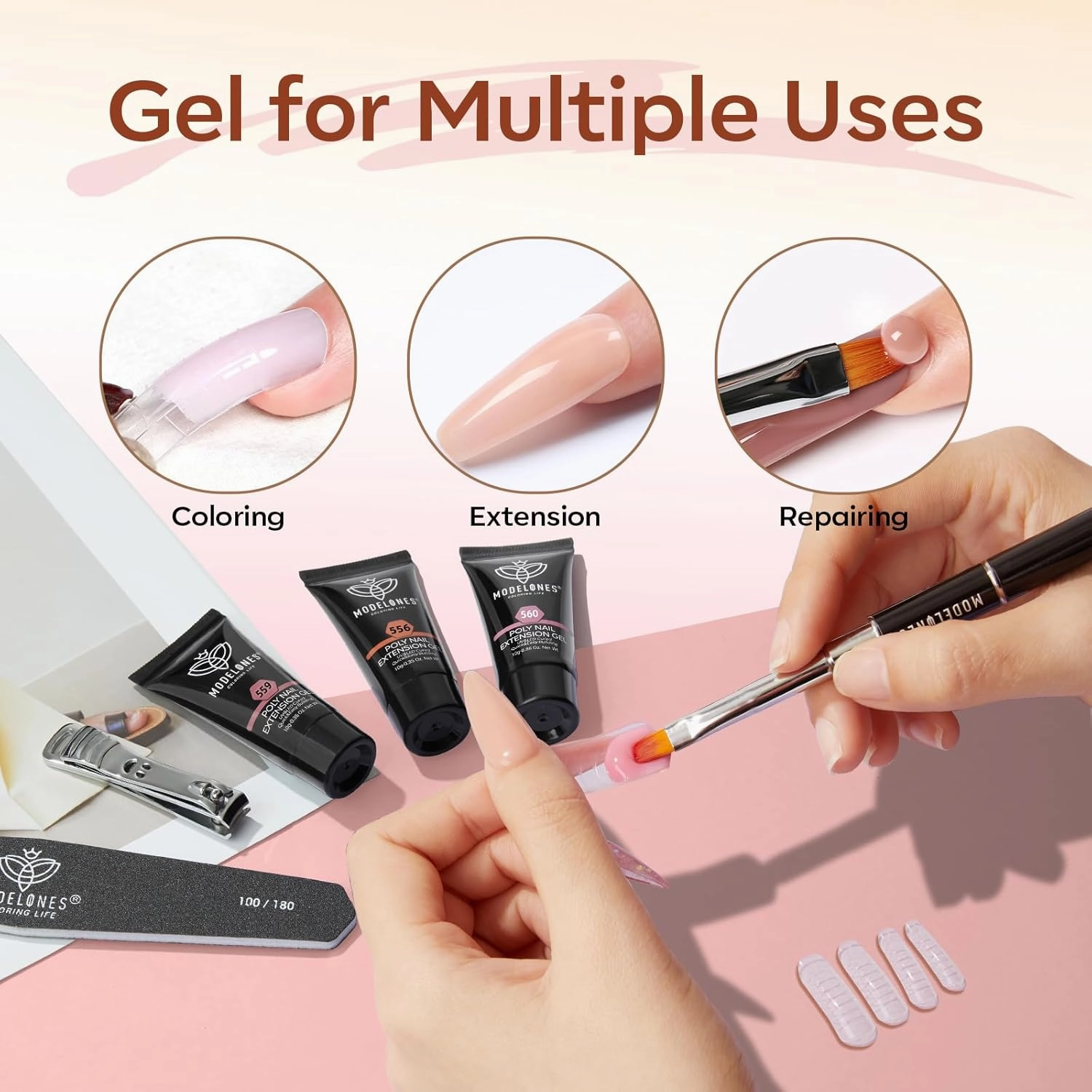 modelones Poly Gel 12 Colors Nude Pink Natural All Seasons Colors Poly Nail Extension Builder Nail Gel Design Professional Salon at Home Holiday Gift for Women