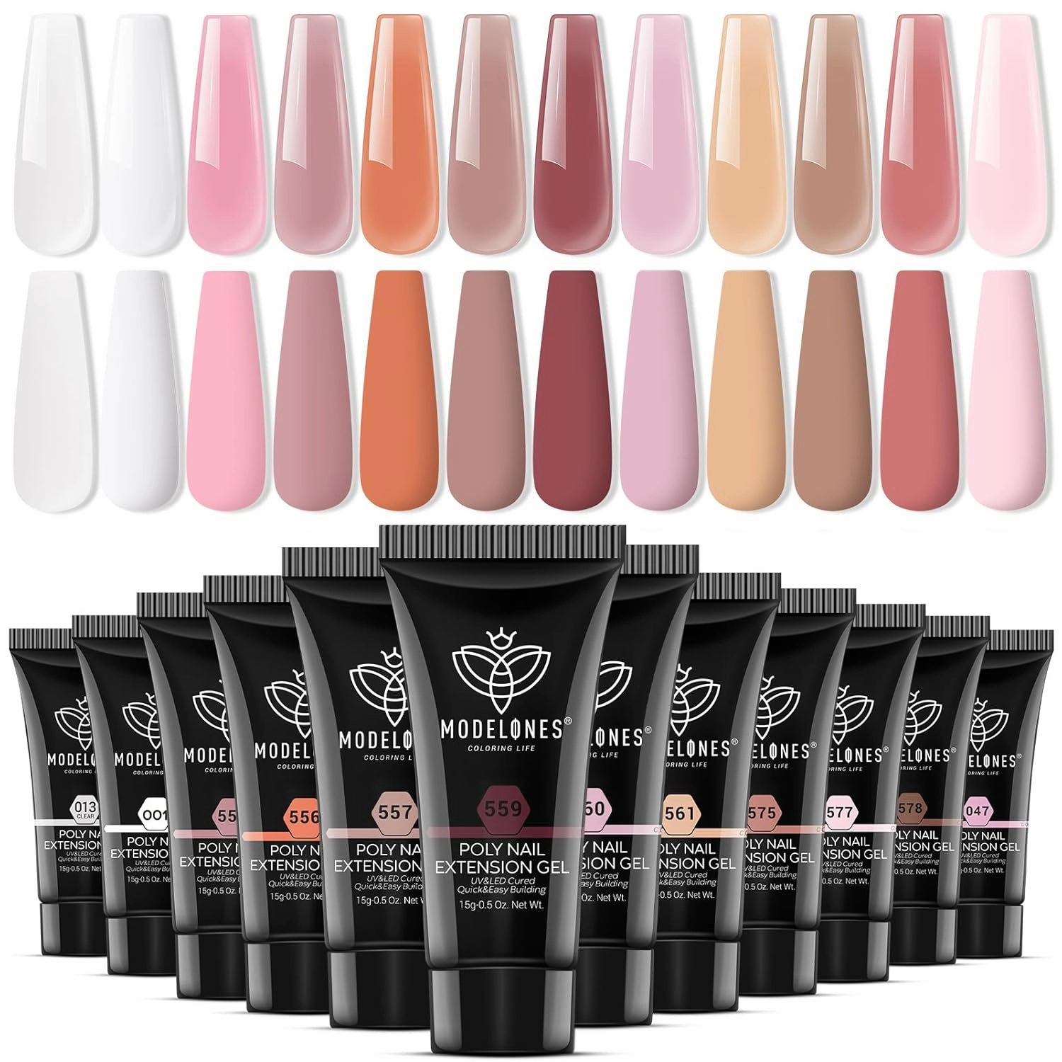 modelones Poly Gel 12 Colors Nude Pink Natural All Seasons Colors Poly Nail Extension Builder Nail Gel Design Professional Salon at Home Holiday Gift for Women