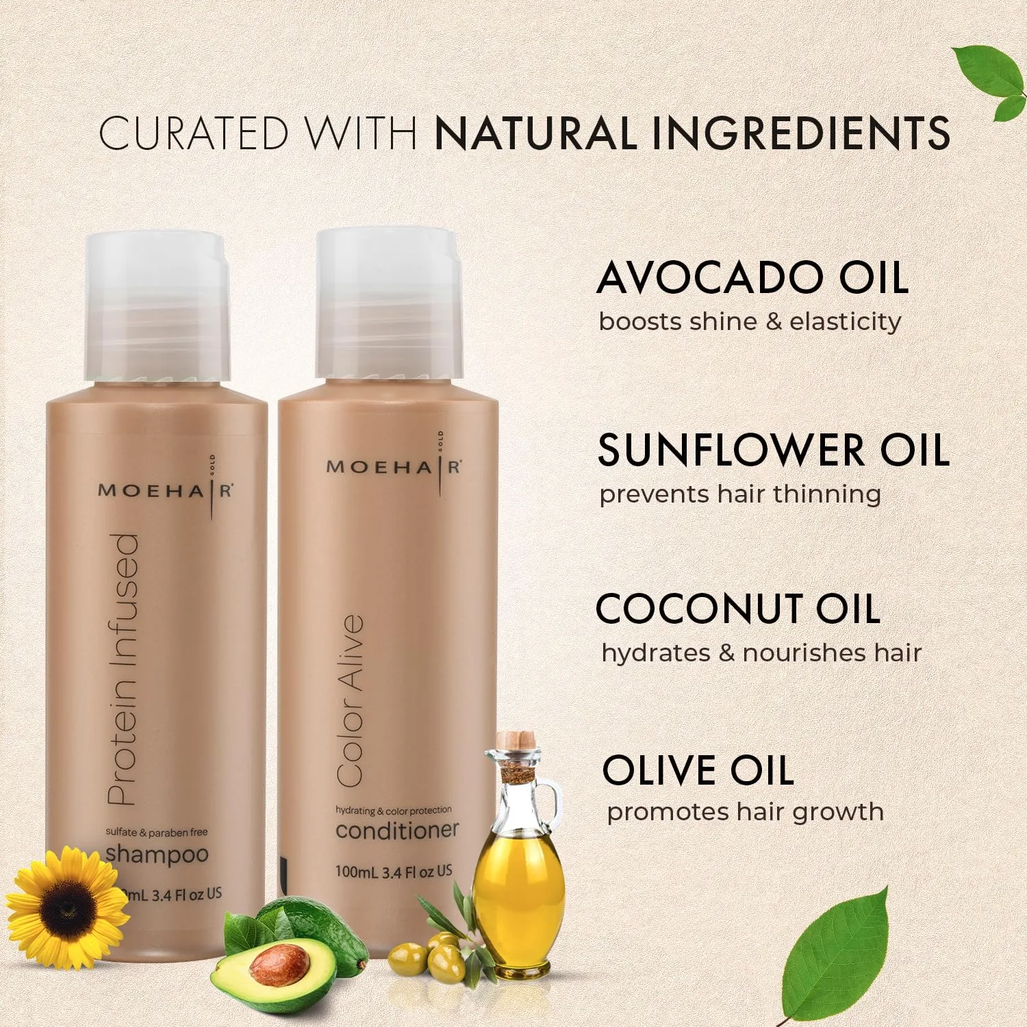 Moehair Travel Size Toiletries (Protein-Infused Shampoo & Color Alive Conditioner) | Travel Shampoo & Conditioner Set | Protects Color | Strengthens Hair | Sulfate & Paraben - Free (3.4 Fl.Oz)
