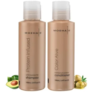 Moehair Travel Size Toiletries (Protein-Infused Shampoo & Color Alive Conditioner) | Travel Shampoo & Conditioner Set | Protects Color | Strengthens Hair | Sulfate & Paraben - Free (3.4 Fl.Oz)