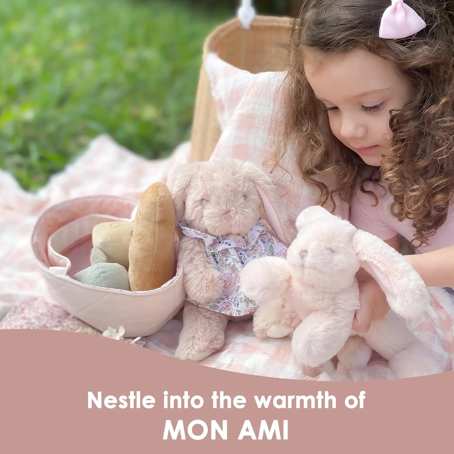 MON AMI Grace Bunny Stuffed Animal - 8", Dressed Bunny Toy, Soft & Cuddly Huggable Rabbit Plush Toy, Nursery Décor for Kids of All Ages