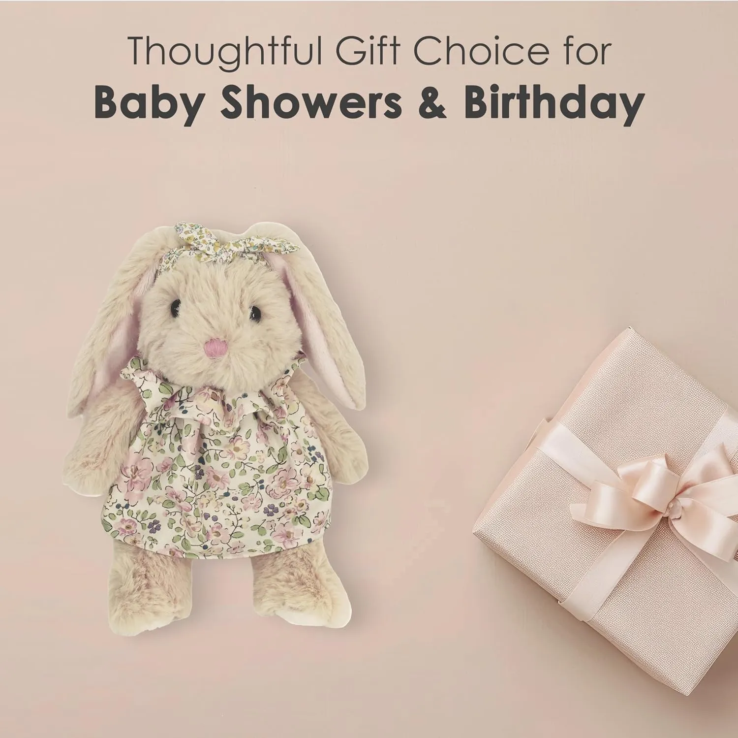 MON AMI Grace Bunny Stuffed Animal - 8", Dressed Bunny Toy, Soft & Cuddly Huggable Rabbit Plush Toy, Nursery Décor for Kids of All Ages