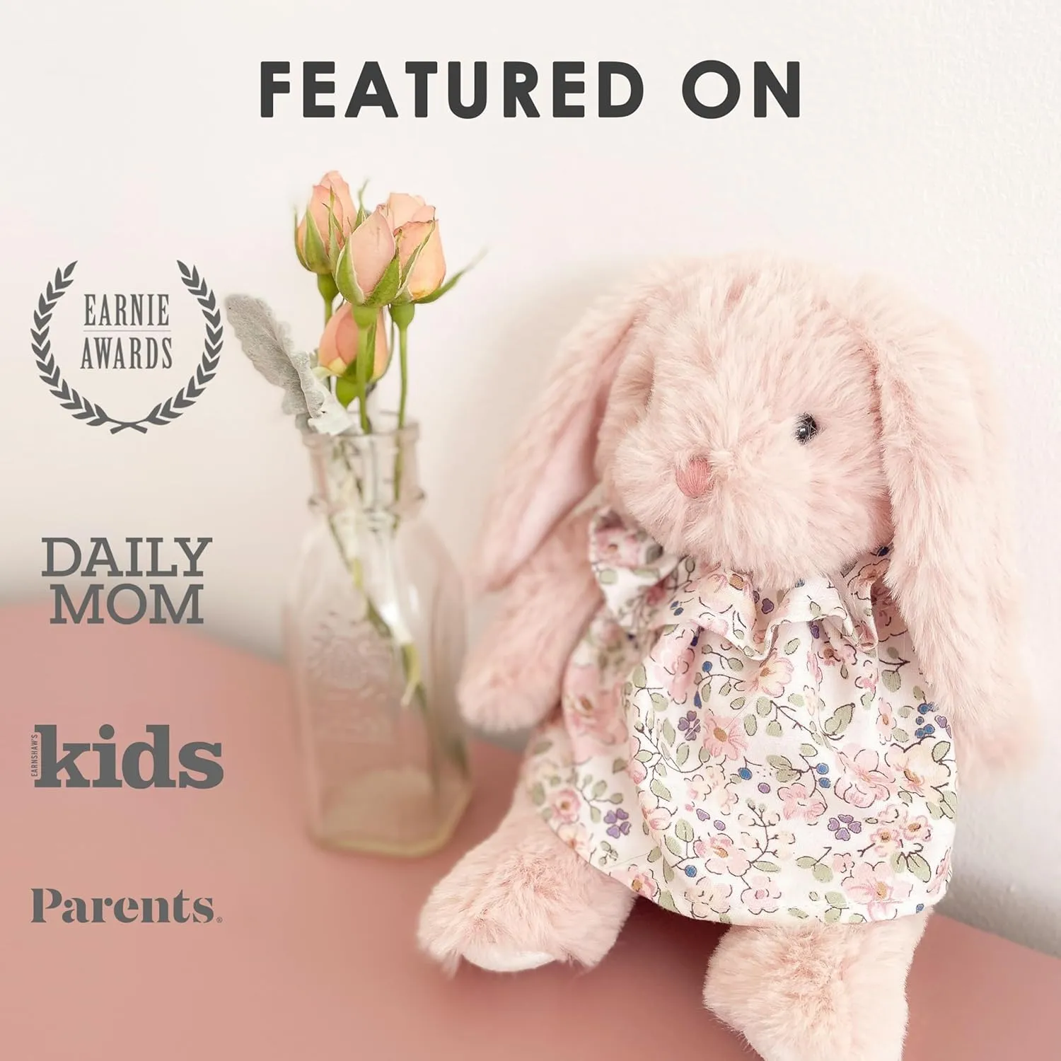 MON AMI Grace Bunny Stuffed Animal - 8", Dressed Bunny Toy, Soft & Cuddly Huggable Rabbit Plush Toy, Nursery Décor for Kids of All Ages