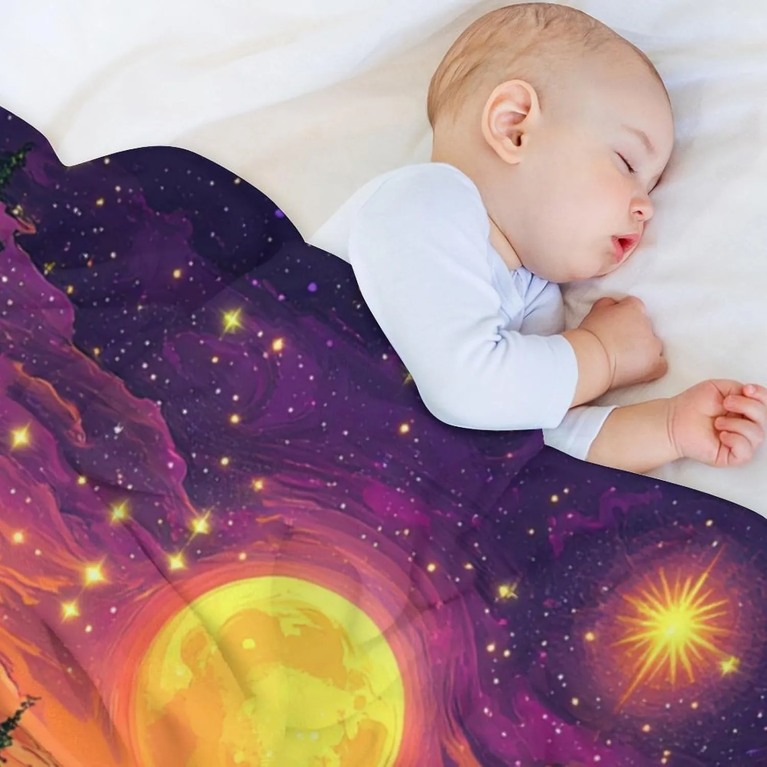Moon Starry Woodland Throw Blanket, Soft Cozy Warm Pine Tree Stream Jungle Flannel Blankets for Sofa Couch Bed, 50x60 Inch