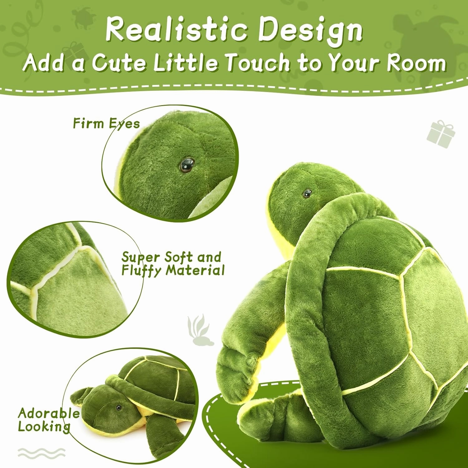 MorisMos Giant Turtle Stuffed Animal 25 inch, Green Stuffed Turtle Plush Toy for Kids Children Boys Girls on Birthday