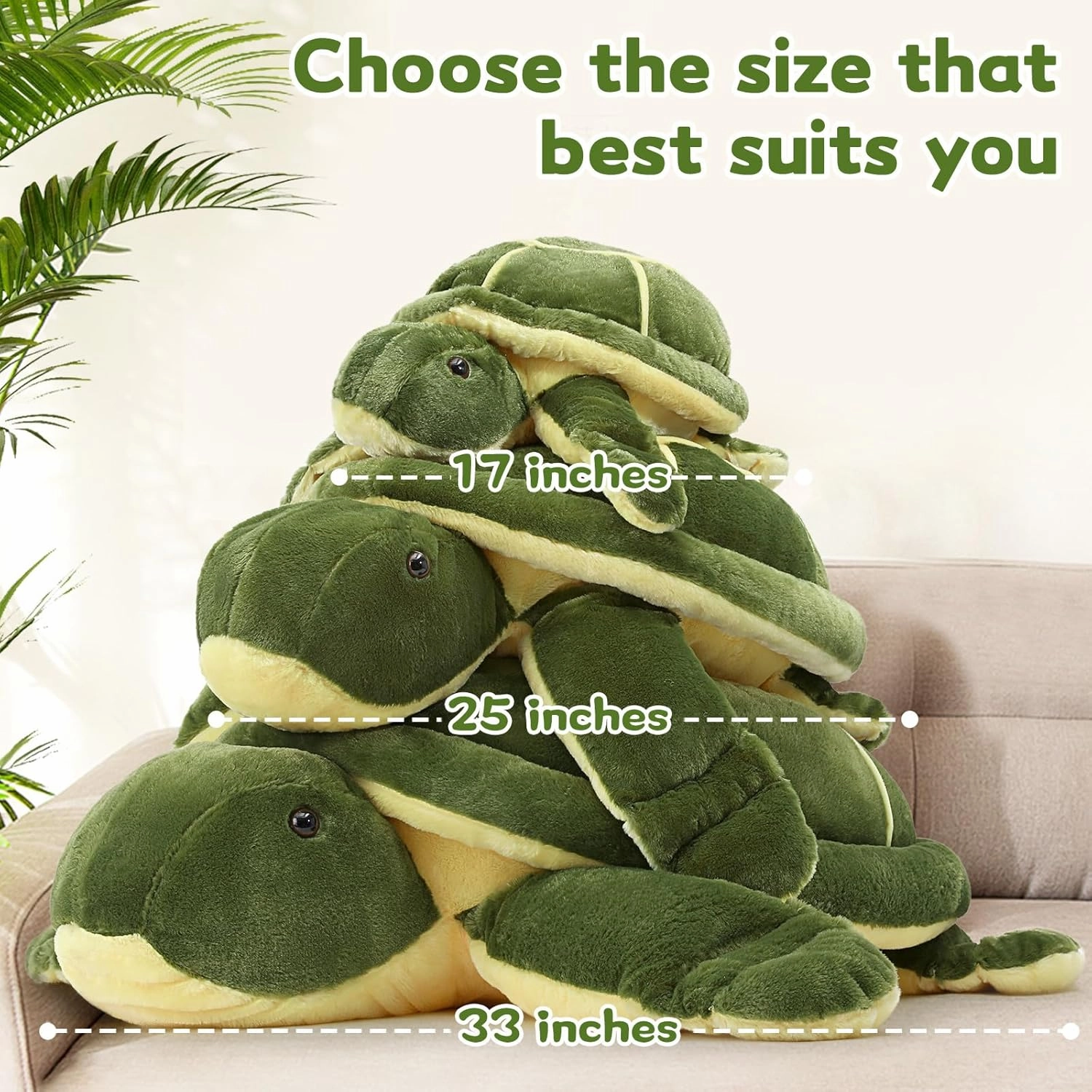 MorisMos Giant Turtle Stuffed Animal 25 inch, Green Stuffed Turtle Plush Toy for Kids Children Boys Girls on Birthday