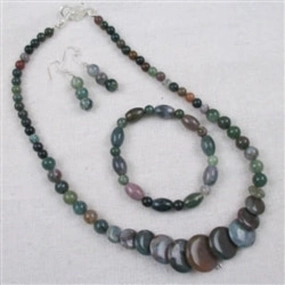 Moss Agate Overlapping Coin Designer Jewelry Set