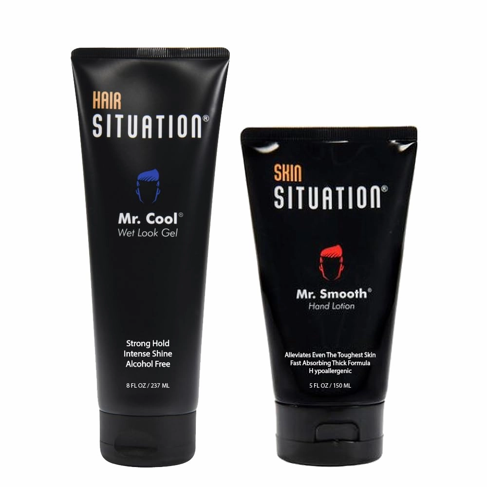 Mr. Cool Hair Gel, Strong Hold, Wet Look Intense Shine, Alcohol-Free and Mr. Smooth Hand Thick Lotion for Dry Skin Relief & Hypoallergenic