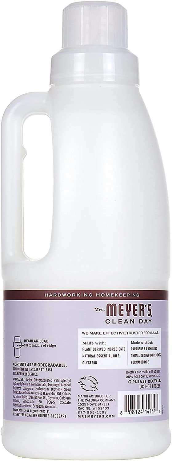 Mrs. Meyer's Clean Day Liquid Fabric Softener Bottle, Lavender Scent, 32 Fl oz (Pack of 2)