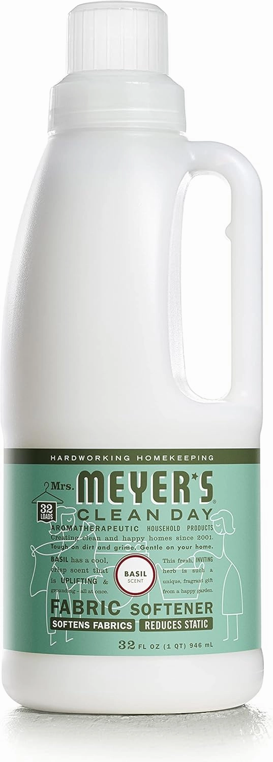 MRS. MEYER'S CLEAN DAY Liquid Fabric Softener, Infused with Essential Oils, Paraben Free, Basil, 32 oz (32 Loads)